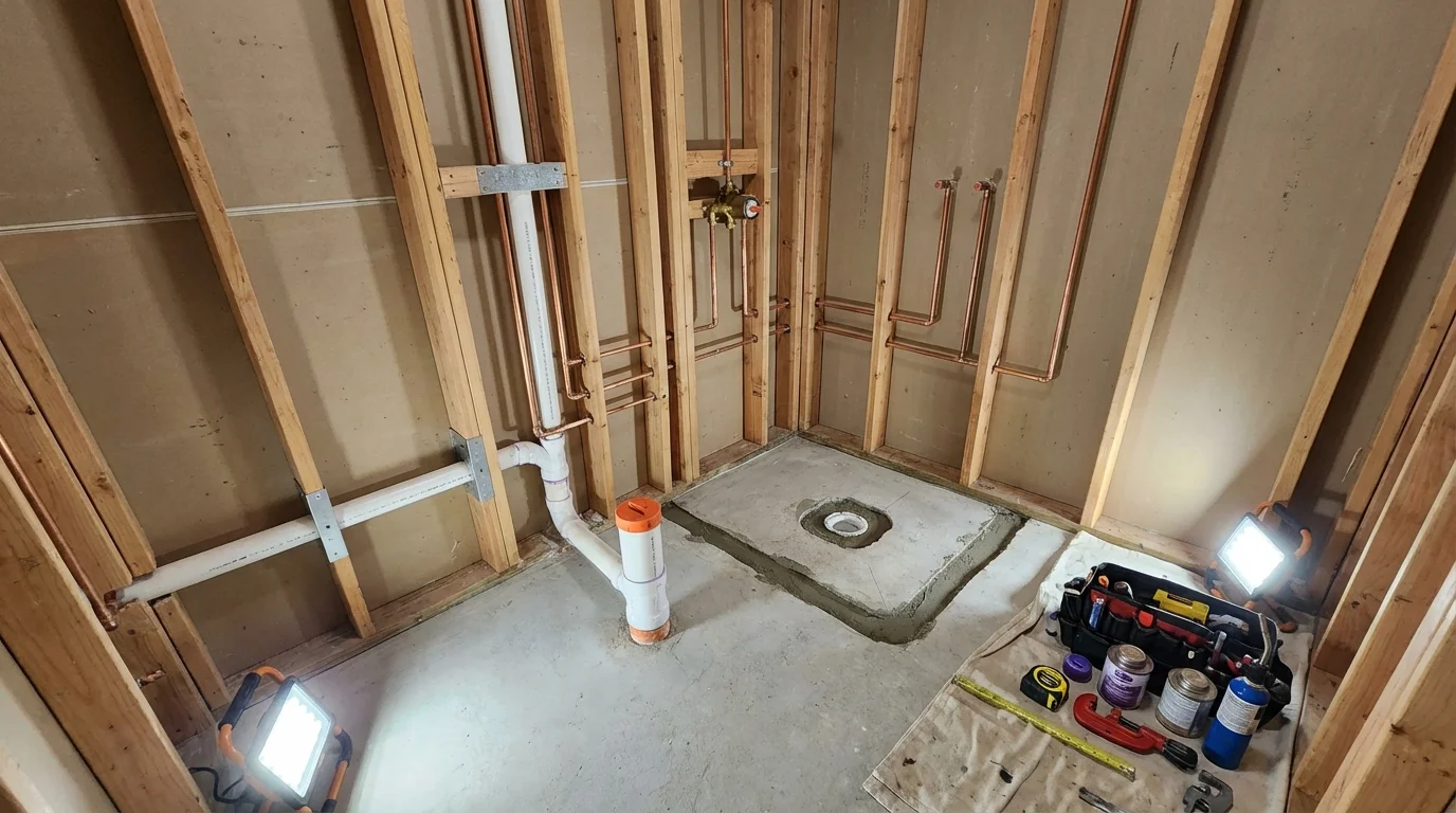 Bathroom rough-in plumbing during remodel by Johns Plumbing LLC in White Plains