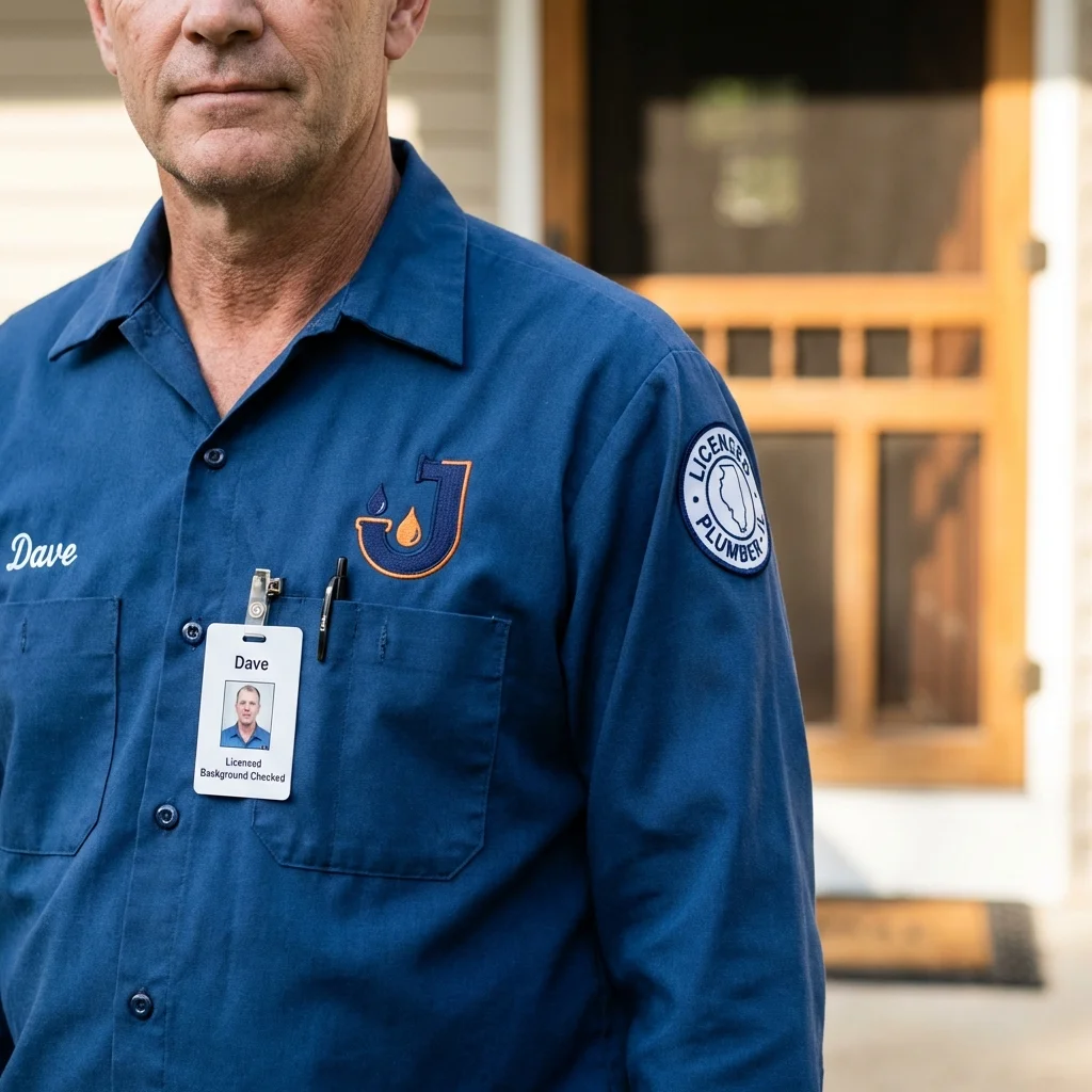 Licensed plumber showing ID badge in White Plains, NY