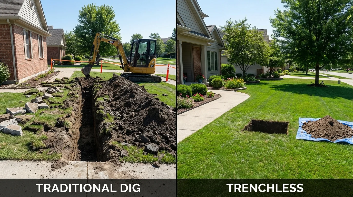 Trenchless sewer repair with minimal yard damage versus traditional excavation in White Plains, NY
